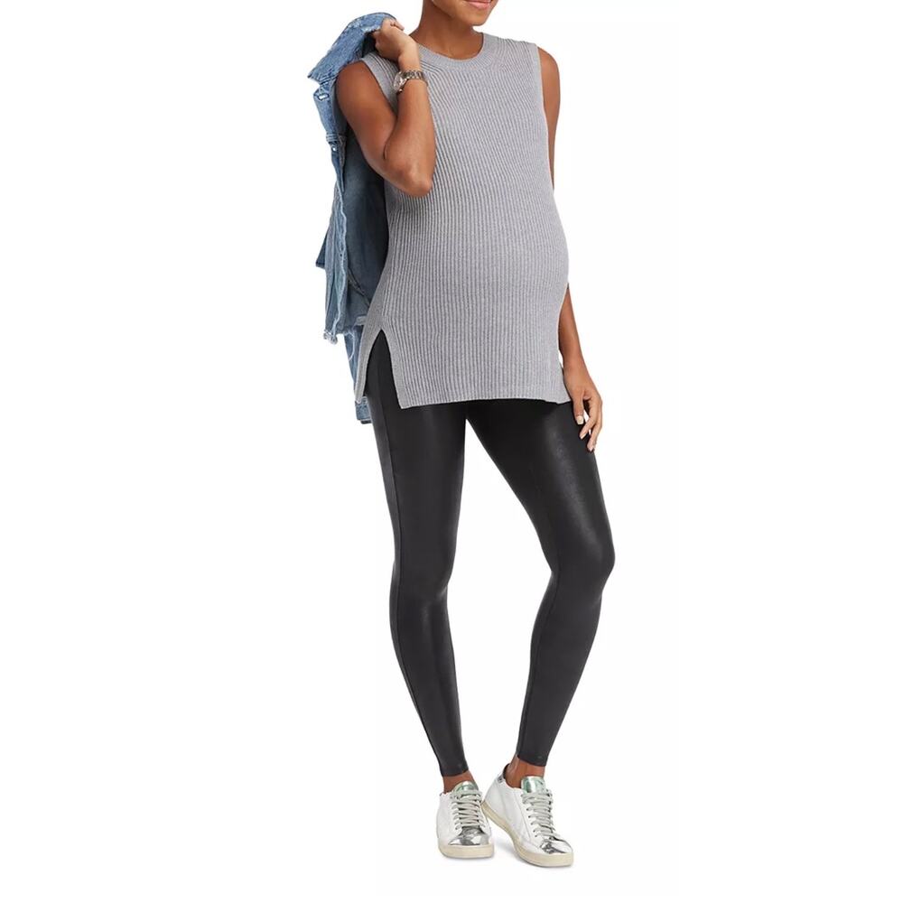 SPANX® Mama Maternity Fabric Faux Leather Leggings in Black. Size 2X